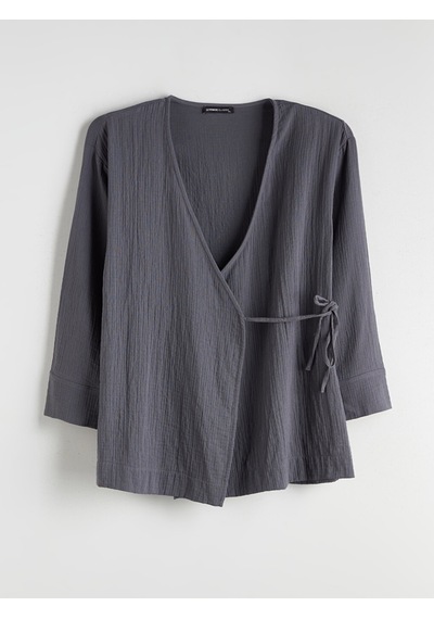 Lcwaıkıkı Classic Gri Kruvaze Yaka Dokulu Kadın Kimono
