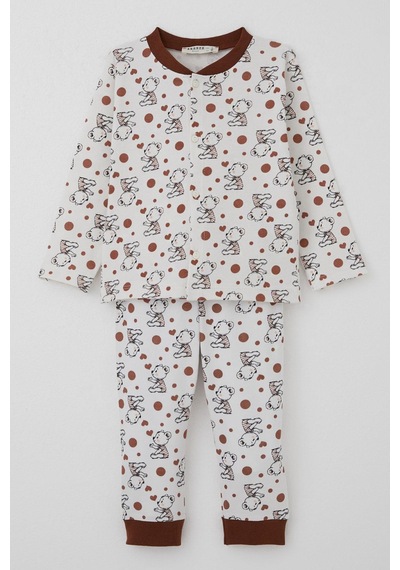 Breeze Erkek Bebek Pijama Takımı Bebek Sevimli Ayıcık Desenli 4 Ay-1 Yaş, Ekru Ekru