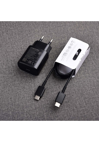 Samsung Uyumlu Ta800 Type-C Hızlı Şarj Aleti Kablo Set 25W Siyah (486519157)