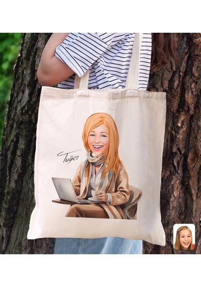Bk Gift Kişiye Özel Kadın Karikatürlü Kanvas Bez Plaj Çantası Baskılı Omuz Çantası-21, Alışveriş Çantası, Arkadaşa Hediye Haki