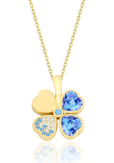 Çekirdekjewelry 925 Ayar Gümüş Aqua Taşlı Ters Yonca Kolye Sarı
