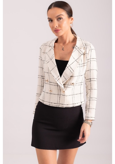 Armonika Kadın Beyaz Kruvaze Yaka Tüvit Crop Ceket Arm-24k001014