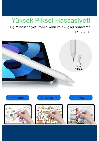 Apple Uyumlu iPad  M4/m3/m2/a17 Air Pro Manyetik Şarj Olabilen Pencil Pro Dokunmatik Tablet Kalemi