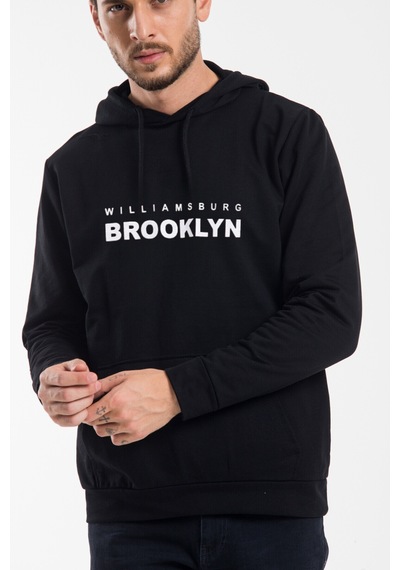 Erkek Kapşonlu Rahat Kalıp İnce Wıllamsburg Brooklyn Baskılı Swetashırt Spr24sw123 Siyah