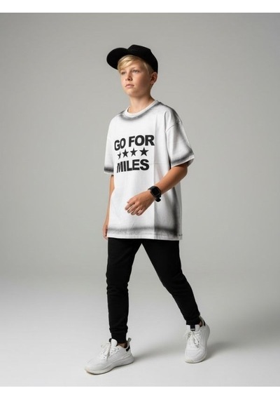 Zekids Çocuk Go For Miles Yazılı T-shirt-17192 Beyaz