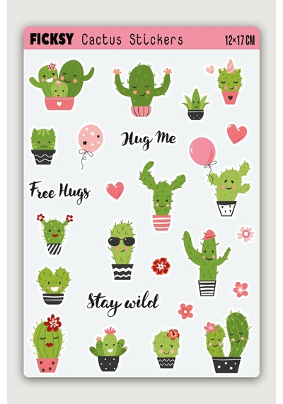 Sevimli Kaktüs Sticker Seti - 25 Adet Etiket Çıkartma Diğer