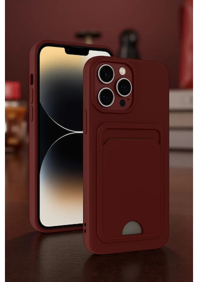 Newface Apple İphone 15 Pro Kılıf Kelvin Kartvizitli Silikon - Bordo