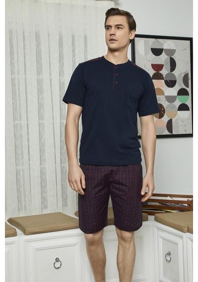 Kly 7612 Erkek Midi Yaka 3'Lü Pijama Takım