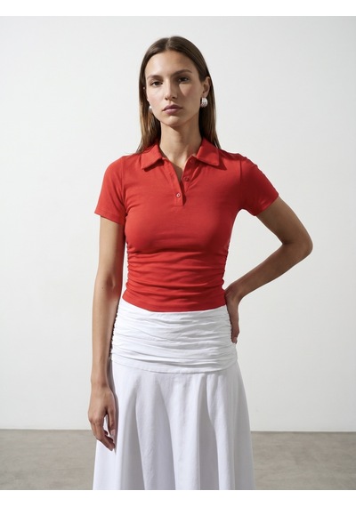 Dilvin 32614 Polo Yaka Top-kırmızı