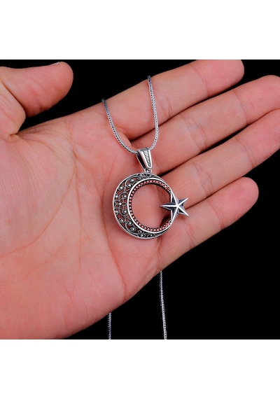 925 Ayar Gümüş Telkari Ayyıldız Model Kolye