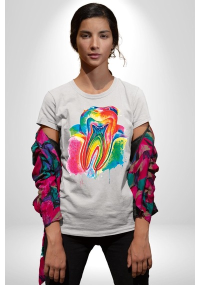 Diş Doktoru Diş Anatomisi Özel Tasarım Unisex Unisex Beyaz Organik Baskılı T-shirt Penye Yüksek Kalite Beyaz