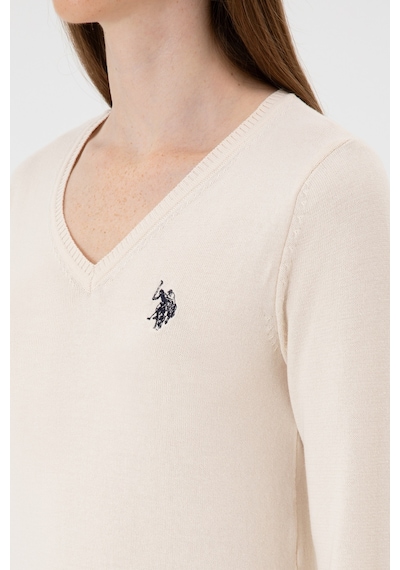 U.S. Polo Assn. Kadın Krem Melanj V Yaka Basic Kazak 50313590-VR159