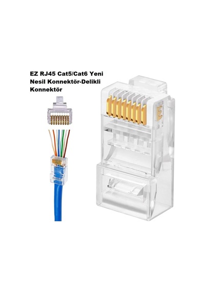 90 Adet Yeni Nesil Delikli Ez Rj45 Cat5/cat6 8p8c Utp Ağ Konnektörü Jack, Standart, Drwlez90a, Şeffaf, Erkek