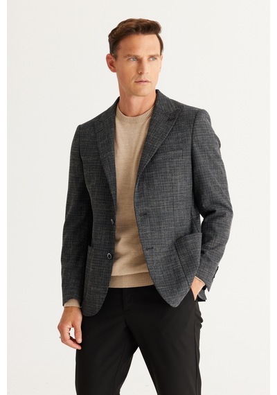 AC&Co / Altınyıldız Classics Erkek Siyah Slim Fit Dar Kesim Kırlangıç Yaka Pamuklu Flamlı Ceket Siyah AC&Co / Altınyıldız Classics Erkek Siyah Slim Fit Dar Kesim Kırlangıç Yaka Pamuklu Flamlı Ceket Siyah