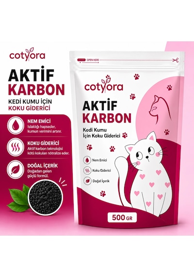 Aktif Karbon Kedi Kumu Koku Giderici Ve Önleyici 500 Gr Kedi Kumu İçin Aktif Karbonlu Koku Hapsedici