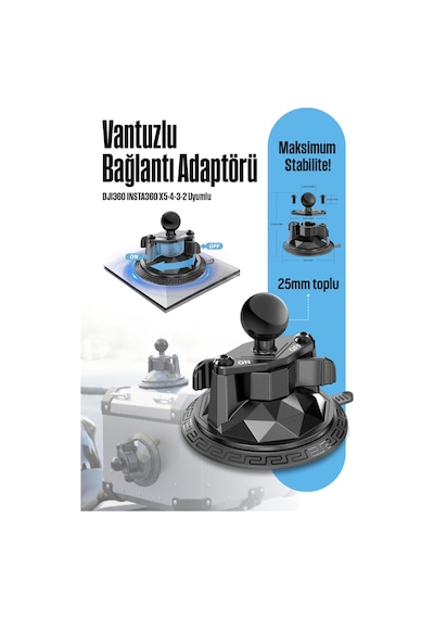 Djı360 Insta360 X5-4-3-2 Uyumlu Araç Vantuzlu Bağlantı Adaptörü 25mm Toplu