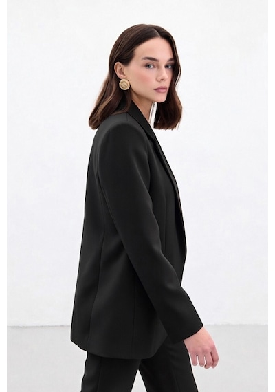 Sateen Düğmeli Klasik Ceket - Siyah-136876 Siyah