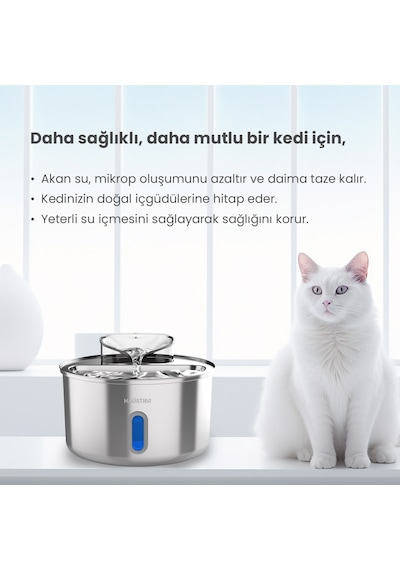 Haustier Wf009l-w Metal Tasarım Pencereli Otomatik Kedi Su Sebili,kedi Su Çeşmesi, Su Pınarı 3.5lt Geniş Hazne, Sus304 Çelik, Ultra Sessiz, Çok Katmanlı Filtrasyon