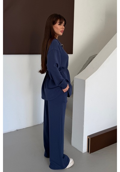 Balenbi Oversize Fermuarlı Beli Bağcıklı Polo Yaka Modal Kadın Takım 1196 - Form Serisi Lacivert Balenbi Oversize Fermuarlı Beli Bağcıklı Polo Yaka Modal Kadın Takım 1196 - Form Serisi Lacivert