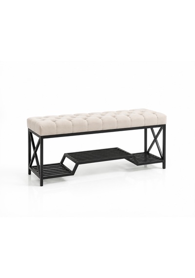 Siyah Metal Bench Ayakkabılık Bank, Kapı Girişi Puf Ayakkabılık Krem