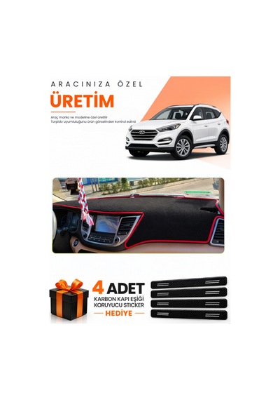 Hyundai Tucson 2016-2018 Uyumlu Torpido Koruma Örtüsü Oto Kılıfı - Siyah Kırmızı