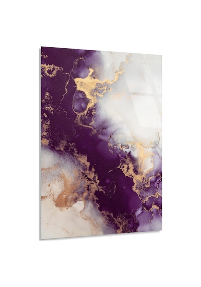 Mor Altın Mermer Cam Tablo Dikey 35x50 Cm