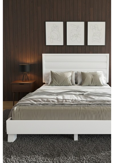 Hüma Yatay Başlıklı Masif Ahşap Karyola Beyaz 100x200