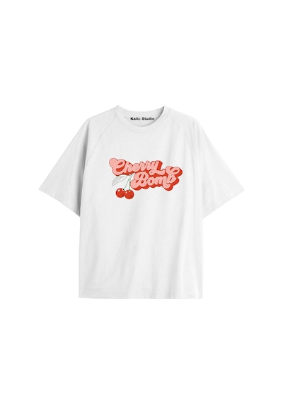 Kalic Studio Y2k Vintage Cherry Baskılı Siyah T-shirt Kod 58 Beyaz-58