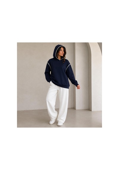 Herkesemoda Yaka Ve Kol Nakış Detaylı Kapüşonlu 2 İplik Şardonlu Sweatshirt Lacivert-krem Herkesemoda Yaka Ve Kol Nakış Detaylı Kapüşonlu 2 İplik Şardonlu Sweatshirt Lacivert-krem