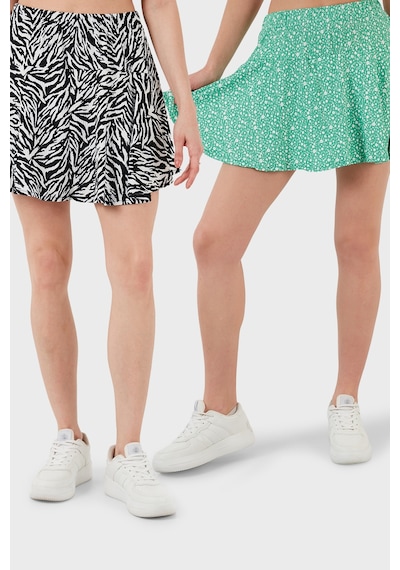Lela Desenli Beli Lastikli Slim Fit Mini 2'Li Paket Bayan Şort Etek 5864024S2 Benetton-Zebra