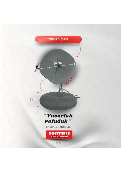Xpermate Pofidik Yuvarlak Sandalye Minderi Su Yağ İtici Yumuşak Dolgulu Minder Mutfak Balkon Bahçe 38 Cm Gri Diğer
