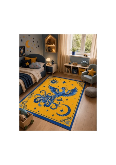 Mitolojik Anka Kuşu Desenli Dekoratif Halı Modern Dijital Baskı Çocuk Odası Halısı Çok Renkli