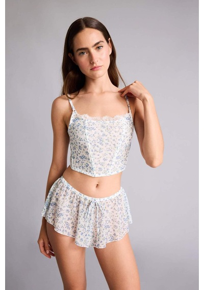 Defacto Çiçekli Açık Mavi Şort Pijama Alt H7587ax26spbe216 Mavi-be216