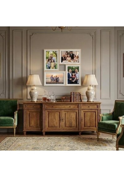 4&apos Lü Modern Duvar Çerçeve Seti 28.8 Cm X 28.8 Cm, 10x15 Cm Fotoğraf Uyumlu, Dekoratif Şık Tasarım Bej