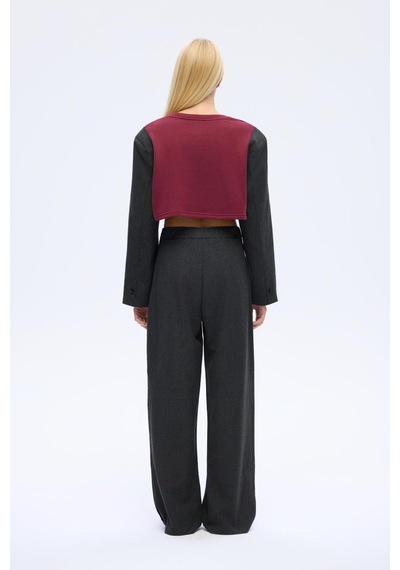 Quzu 00752 Kadın Önü Baskılı Vatkalı Sweatshirt Bordo