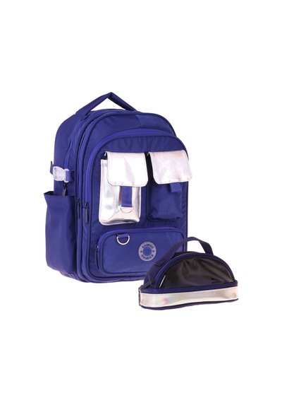 Kaukko Navy Blue Silver Kız Çocuk Lacivert - Gümüş Okul Sırt Çantası Ve Kalem Çantası Seti - Setkk-k1861c