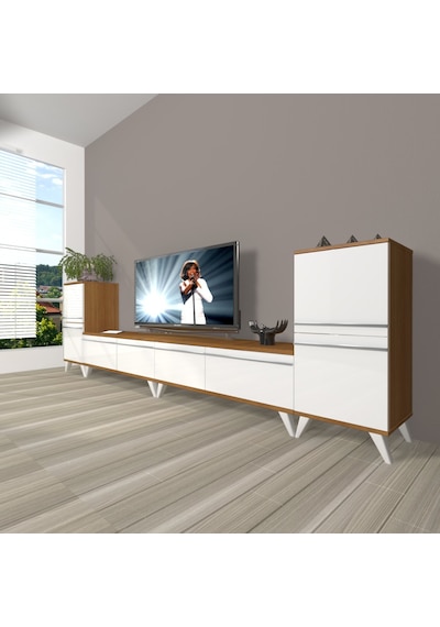 Decoraktiv Eko 9220t Mdf Retro Tv Ünitesi Tv Sehpası Ceviz - Beyaz