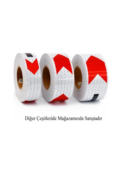 Yapışkanlı En 5 Cm 1 Metre Kırmızı Beyaz Petekli Ok Yönlendirme Reflektörlü Reflektif Şerit Bant