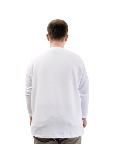 Mode Xl Büyük Beden Erkek Sweatshirt Bisiklet Yaka Uzun Kol Waffle 23460 Beyaz Beyaz
