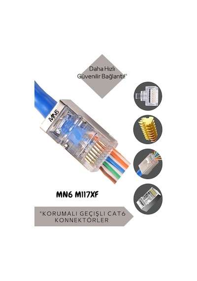 Mn6 M117xf Cat6 Jack/60 Adet-metal Ez/yeni Nesil Rj45 Cat6-8p/8c Açık Uçlu/cat6 Konnektör