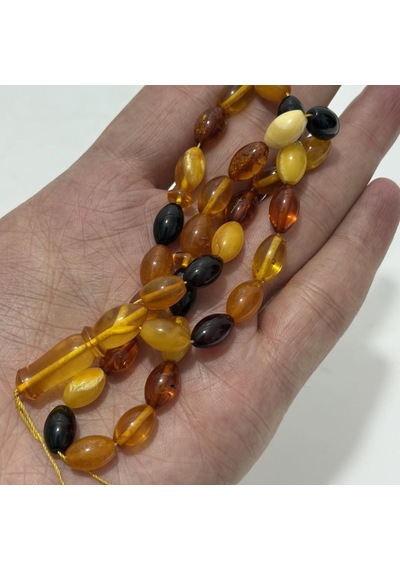 Renk Karması Doğal Kaya Damla Kehribar Tesbih 33lük 11,35x7,4mm 14 Gram