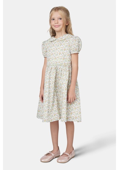 Made With Liberty Fabric Liberty Kumaş Kız Çocuk Bebe Yakalı Çiçek Desenli Elbise Krem
