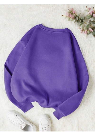 Startmore Mor Unisex Düz Renkli Oversize Bisiklet Yaka Pamuklu