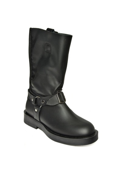 Fox Shoes T973530309 Siyah Alçak Topuklu Kadın Bot Siyah-Suni Deri Siyah