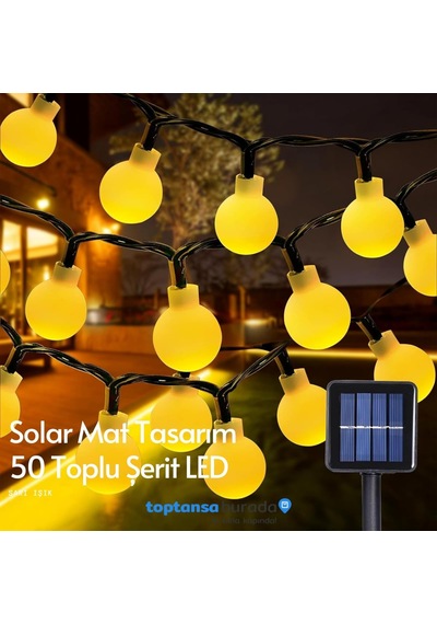 Technosmart Solar 50 Ledli Top 8 Modlu Sarı Işık Bahçe Aydınlatma Dekorasyon Güneş Enerjili