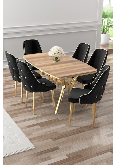 Canisa Asel Serisi 90x160 Lak Panel Hazar Gold Kaplama Ayaklı Masa Takımı Ve 6 Siyah Sandalye Hazar Masa Siyah Sandalye Ayaklar Gold Canisa Asel Serisi 90x160 Lak Panel Hazar Gold Kaplama Ayaklı Masa Takımı Ve 6 Siyah Sandalye Hazar Masa Siyah Sandalye Ayaklar Gold