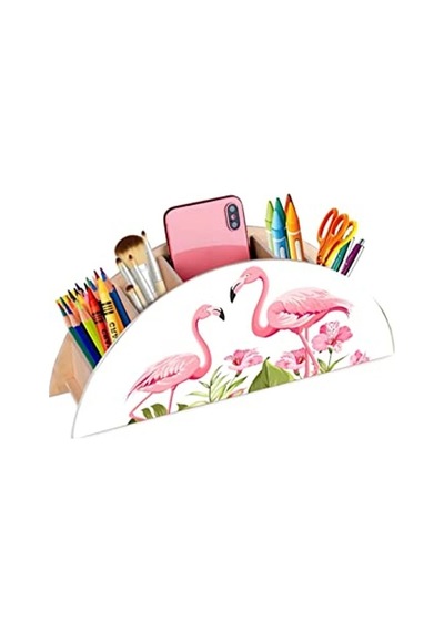 Ahşap Flamingo Masaüstü Kalemlik Kalem Kutusu Organizer 165-Koyu Yeşil