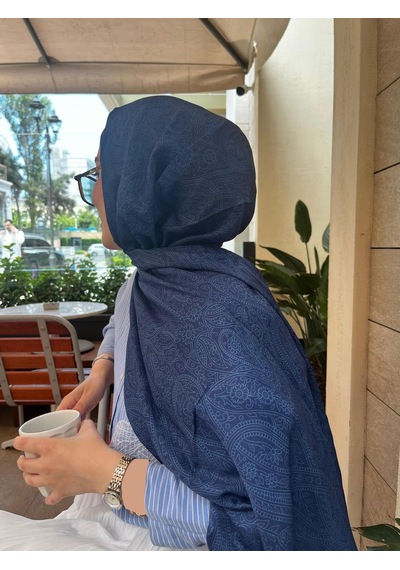 Qalortex Scarf Pamuklu Soft İnci Desen Şal-lacivert