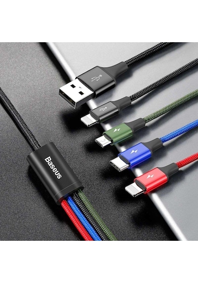 Baseus Fast 4in1 3.5a Hızlı Şarj Kablosu Usb-a Usb-c Lightning Micro Usb Çoklu Şarj Kablosu 1.2m Siyah