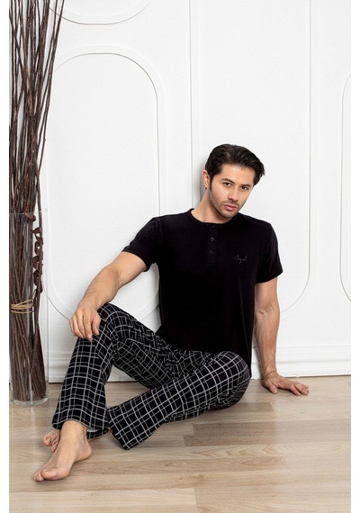 Aydoğan Erkek Modal Kısa Kol Pijama Takımı Siyah